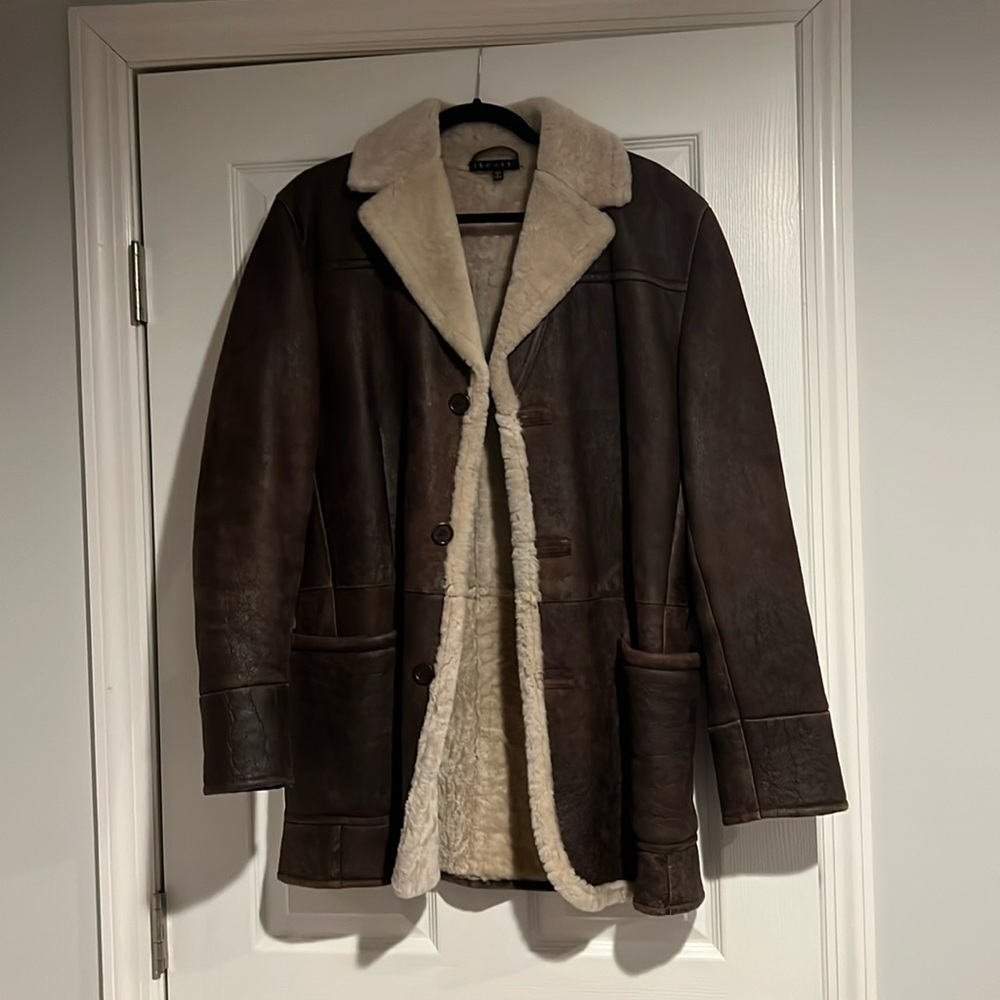 Theory Brown Leather Jacket with Fur